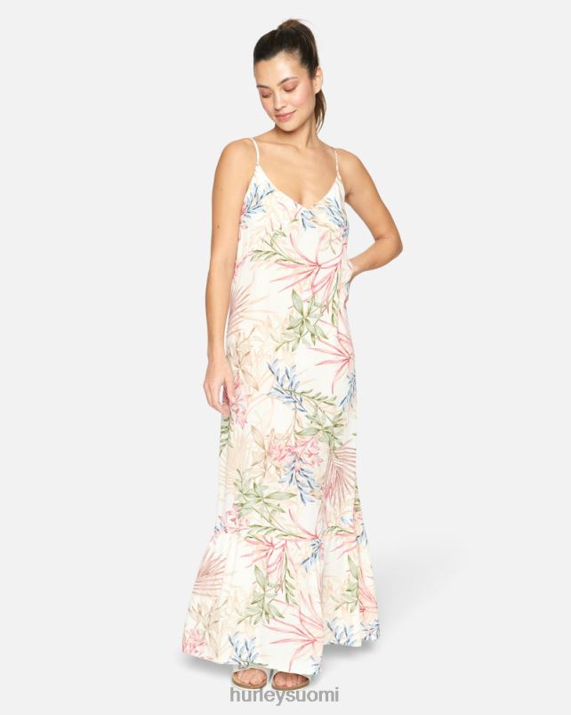 Hurley naiset kesäinen palmuröyhelöinen maximekko kerma multi vaatetus A06JJB591