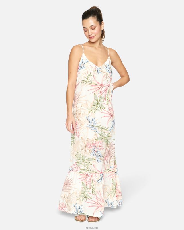 Hurley naiset kesäinen palmuröyhelöinen maximekko kerma multi vaatetus A06JJB591