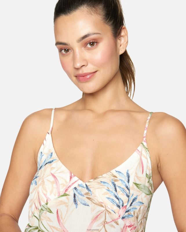 Hurley naiset kesäinen palmuröyhelöinen maximekko kerma multi vaatetus A06JJB591
