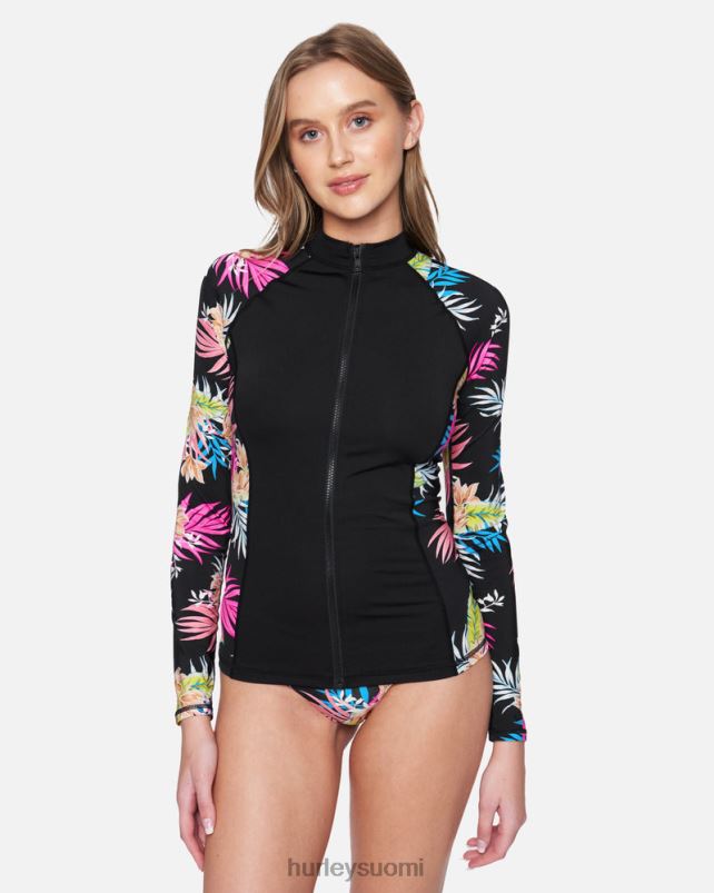 Hurley naiset hana vetoketju edessä pitkähihainen rashguard musta vaatetus A06JJB493