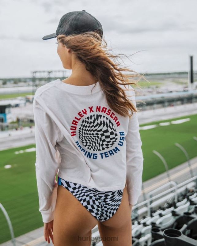 Hurley naiset nascar team usa crop pitkähihainen t-paita vintage valkoinen vaatetus A06JJB570