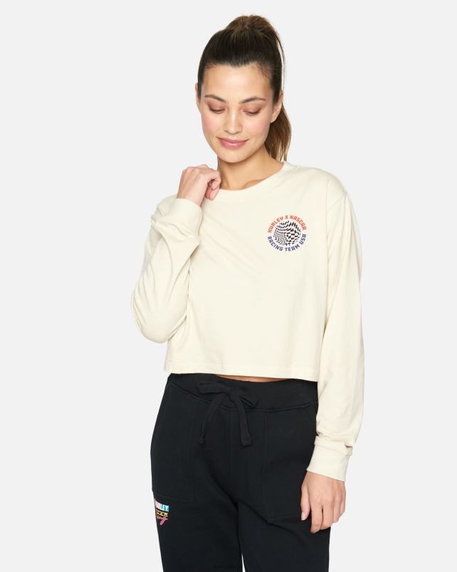 Hurley naiset nascar team usa crop pitkähihainen t-paita vintage valkoinen vaatetus A06JJB570