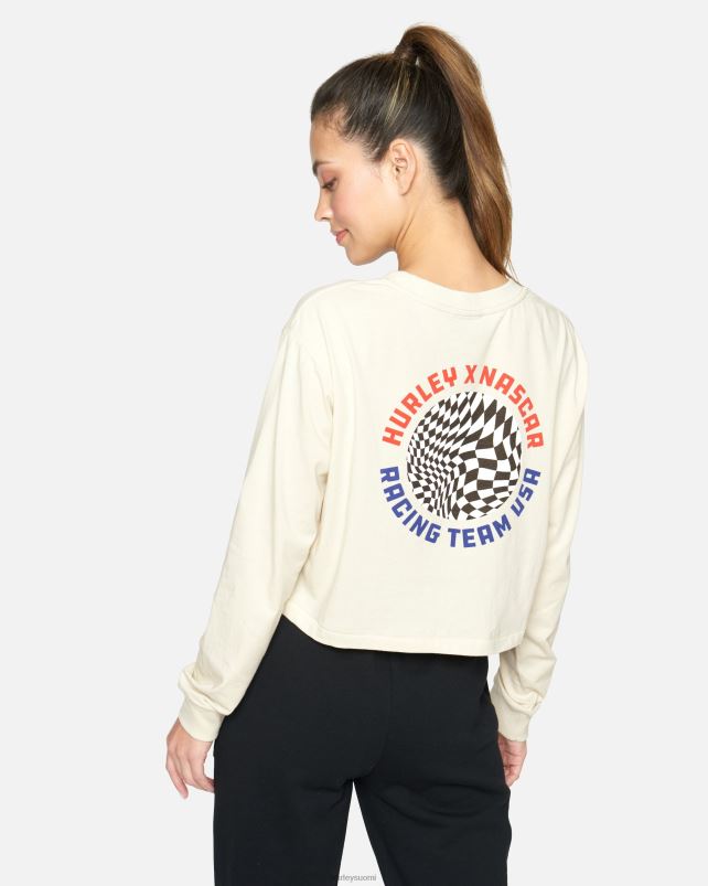 Hurley naiset nascar team usa crop pitkähihainen t-paita vintage valkoinen vaatetus A06JJB570