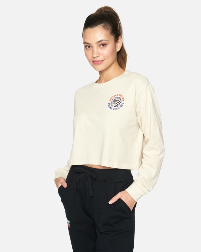 Hurley naiset nascar team usa crop pitkähihainen t-paita vintage valkoinen vaatetus A06JJB570